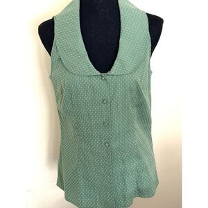 Ann Taylor Women's  Blouse/Top Size 4‎ Green with White Mini Poka  Dots